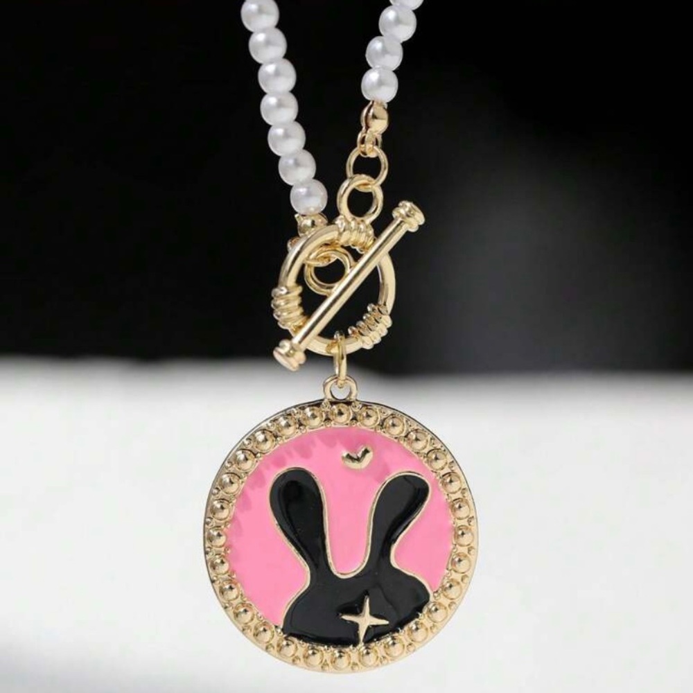 Easter bunny pearl toggle necklace